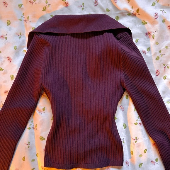 Babaton Ribbed Sculpt Knit Polo Top - Purple Size XS - Picture 3 of 6